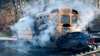 Maryland school bus carrying 23 students catches fire after two-vehicle crash on DC beltway